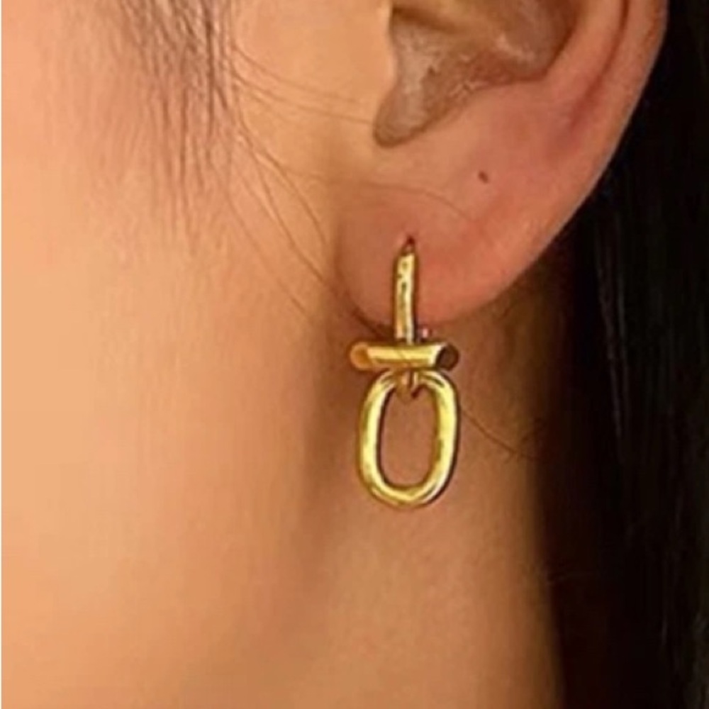 18k Solid Gold Link Rivet Dangle Earrings Detacha… - image 4